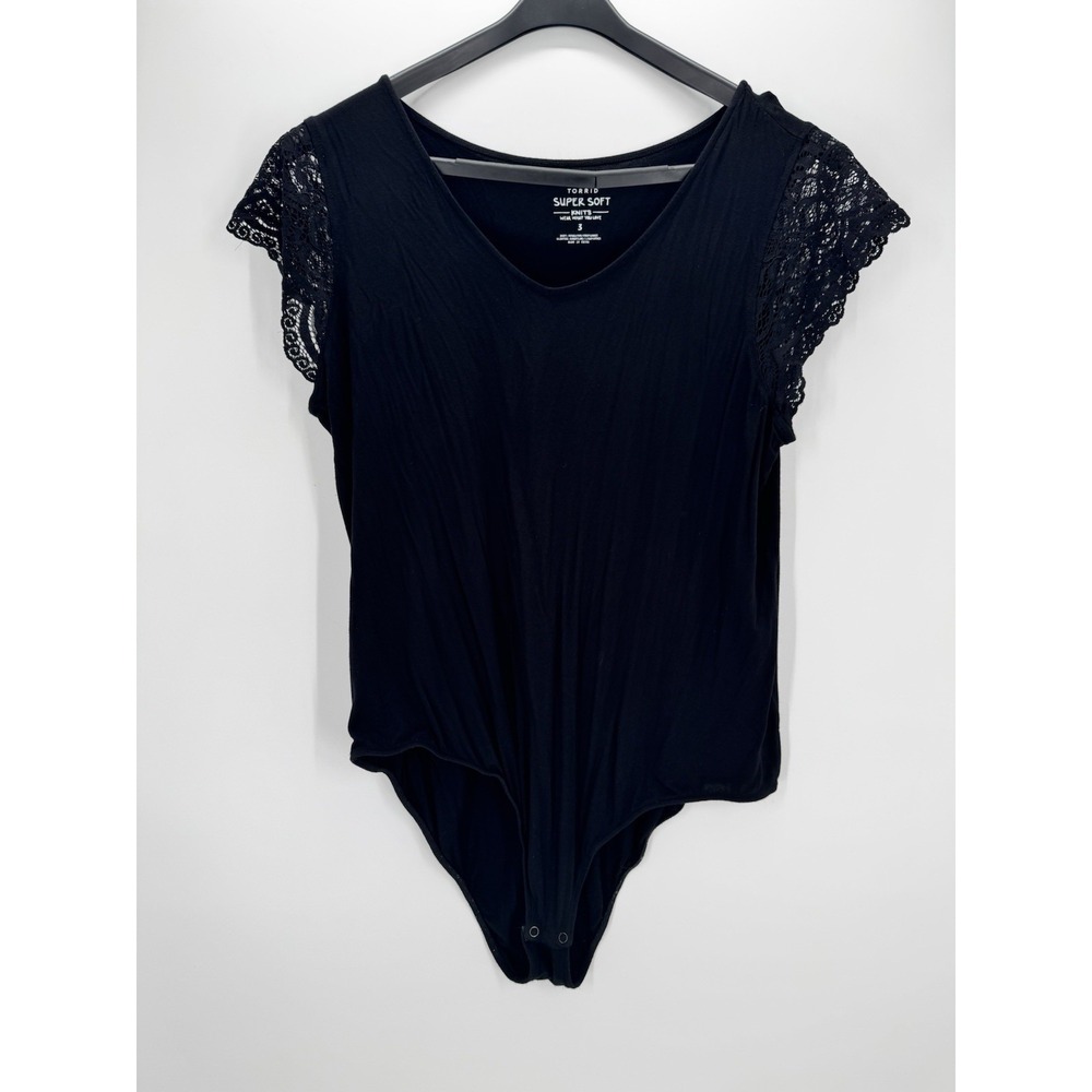 Torrid Black Bodysuit Lace Sleeves Super Soft Knits Top Womens Plus Size 3